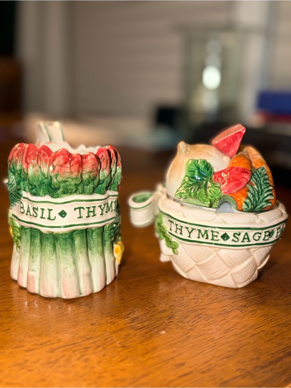 Fitz and Floyd Hand-Painted Herb Planter Vintage 1996 Cream and Sugar set